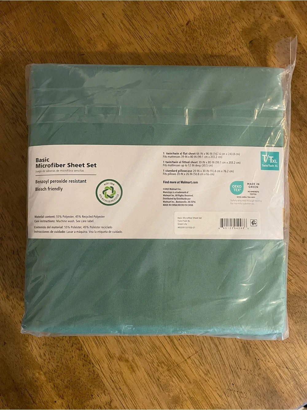Mainstays Basic Microfiber Sheet Set Twin/Twin XL Teal green lily  New
